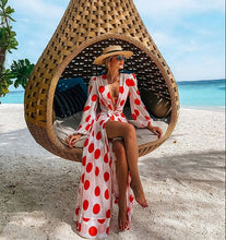 Cargar imagen en el visor de la galería, Vestido de playa 2021, Bikini tipo pareo, traje de baño estampado, Kimono para mujer, túnica de talla grande, traje de baño Sexy de manga larga, pareos