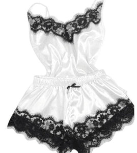 ¡Novedad de 2020! Ropa de dormir con lazo para mujer, ropa de dormir con tirantes sin mangas, camisola de satén con ribete de encaje, conjuntos de pijama, lencería sexy para mujer, pijama para mujer