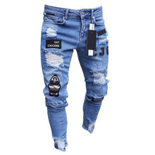 Charger l&#39;image dans la galerie, 2021 New Men&#39;s Slim-Fit Ripped Jeans Men&#39;s Painted Jeans Patch Beggar Pants Jumbo Men&#39;s Hip Hop Pants Size S-4XL