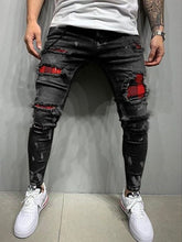 Charger l&#39;image dans la galerie, 2021 New Men&#39;s Slim-Fit Ripped Jeans Men&#39;s Painted Jeans Patch Beggar Pants Jumbo Men&#39;s Hip Hop Pants Size S-4XL