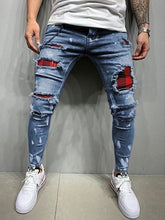 Charger l&#39;image dans la galerie, 2021 New Men&#39;s Slim-Fit Ripped Jeans Men&#39;s Painted Jeans Patch Beggar Pants Jumbo Men&#39;s Hip Hop Pants Size S-4XL