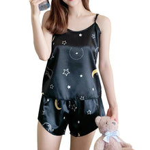 Load image into Gallery viewer, Satin Pajamas Sexy Lace Pijama Nightie Sleepwear Home Clothes Tops and Shorts Women&#39;s Silk Pajamas Solid Color Pajama Set Women