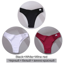Charger l&#39;image dans la galerie, FINETOO Cotton Brazilian Panties Women Sexy V Waist G-String Underwear Female T-back Underpants M-XL Lady Bikini Panty 3Pcs/set