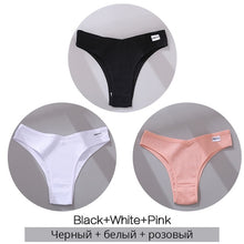 Charger l&#39;image dans la galerie, FINETOO Cotton Brazilian Panties Women Sexy V Waist G-String Underwear Female T-back Underpants M-XL Lady Bikini Panty 3Pcs/set