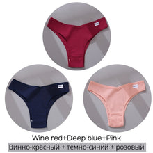 Charger l&#39;image dans la galerie, FINETOO Cotton Brazilian Panties Women Sexy V Waist G-String Underwear Female T-back Underpants M-XL Lady Bikini Panty 3Pcs/set