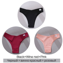 Charger l&#39;image dans la galerie, FINETOO Cotton Brazilian Panties Women Sexy V Waist G-String Underwear Female T-back Underpants M-XL Lady Bikini Panty 3Pcs/set