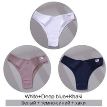 Charger l&#39;image dans la galerie, FINETOO Cotton Brazilian Panties Women Sexy V Waist G-String Underwear Female T-back Underpants M-XL Lady Bikini Panty 3Pcs/set