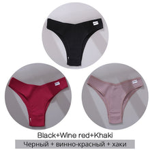 Charger l&#39;image dans la galerie, FINETOO Cotton Brazilian Panties Women Sexy V Waist G-String Underwear Female T-back Underpants M-XL Lady Bikini Panty 3Pcs/set