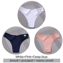 Charger l&#39;image dans la galerie, FINETOO Cotton Brazilian Panties Women Sexy V Waist G-String Underwear Female T-back Underpants M-XL Lady Bikini Panty 3Pcs/set