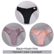Charger l&#39;image dans la galerie, FINETOO Cotton Brazilian Panties Women Sexy V Waist G-String Underwear Female T-back Underpants M-XL Lady Bikini Panty 3Pcs/set
