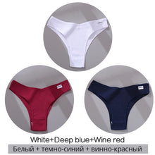 Charger l&#39;image dans la galerie, FINETOO Cotton Brazilian Panties Women Sexy V Waist G-String Underwear Female T-back Underpants M-XL Lady Bikini Panty 3Pcs/set