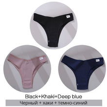 Charger l&#39;image dans la galerie, FINETOO Cotton Brazilian Panties Women Sexy V Waist G-String Underwear Female T-back Underpants M-XL Lady Bikini Panty 3Pcs/set