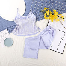 Charger l&#39;image dans la galerie, HiLoc Backless Satin Sexy Pajamas Black Lace Pajamas With Pants Loose Spaghetti Strap Intimate Lingerie Sleepwear Women Pj Set