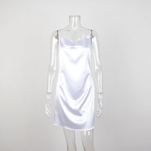 Load image into Gallery viewer, Muyogrt Sexy White Satin Party Dress Night Club Women Sleeveless Summer Bodycon Dress Female Spaghetti Strap Vintage Mini Dress