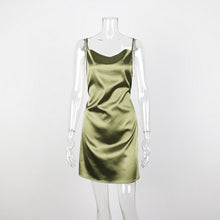 Load image into Gallery viewer, Muyogrt Sexy White Satin Party Dress Night Club Women Sleeveless Summer Bodycon Dress Female Spaghetti Strap Vintage Mini Dress