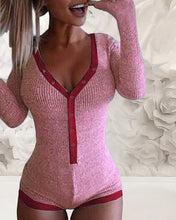 Cargar imagen en el visor de la galería, ¡Novedad de primavera 2021! Pelele de punto para mujer, ropa de casa, bonito pijama de manga larga con cuello en V profundo, mono con botones y patrón de estrellas para mujer