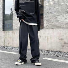 Charger l&#39;image dans la galerie, Men Jeans Solid Drawstring Denim Full Length Straight Loose Males All-match Trendy Punk Baggy Retro Leisure Chic Cowboy Trousers