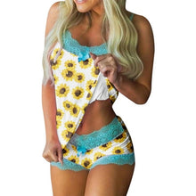 Charger l&#39;image dans la galerie, Spaghetti Strap Lace Pajama Set Sleeveless Trim Bowknot Pyjamas Sleep Shorts Set Lace Pijama Suit Sleepwear Women Sexy Nighties