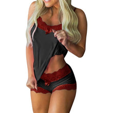 Charger l&#39;image dans la galerie, Spaghetti Strap Lace Pajama Set Sleeveless Trim Bowknot Pyjamas Sleep Shorts Set Lace Pijama Suit Sleepwear Women Sexy Nighties
