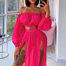 Load image into Gallery viewer, OMKAGI Cover Ups Beach Dress Bikini Solid Sexy Mech Bathing Suit Two Pieces Dress Robe Pareo Swimsuit Cover Ups Beach Tunic
