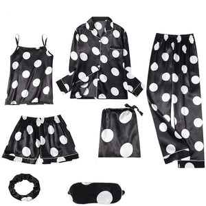 JULY'S SONG Pink 7 Pieces Women's Pajamas Sets Faux Silk Striped Pyjama Women's Pajamas Sleepwear Sets Spring Summer Homewear