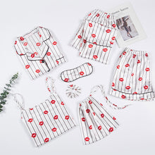 Load image into Gallery viewer, JULY&#39;S SONG Pink 7 Pieces Women&#39;s Pajamas Sets Faux Silk Striped Pyjama Women&#39;s Pajamas Sleepwear Sets Spring Summer Homewear