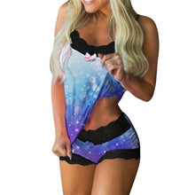 Charger l&#39;image dans la galerie, Spaghetti Strap Lace Pajama Set Sleeveless Trim Bowknot Pyjamas Sleep Shorts Set Lace Pijama Suit Sleepwear Women Sexy Nighties