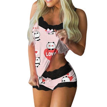Charger l&#39;image dans la galerie, Spaghetti Strap Lace Pajama Set Sleeveless Trim Bowknot Pyjamas Sleep Shorts Set Lace Pijama Suit Sleepwear Women Sexy Nighties