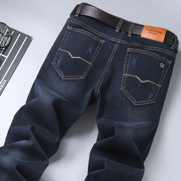 2021 Spring New Men's Classic Blue Black Slim-fit Jeans Business Cotton Elastic Regular Fit Denim Pants Male Brand Trousers