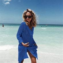 Charger l&#39;image dans la galerie, 2021 Sexy Beach Wear Cover Up Sleeveless Hollow Dress Crochet Knitted Woman Swimwear Bikini Cover Up Hand Made Beach Dresses