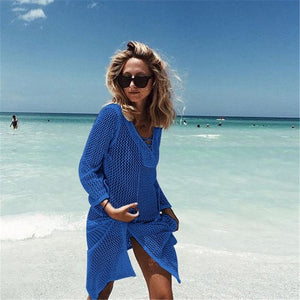 2021 Sexy Beach Wear Cover Up Sleeveless Hollow Dress Crochet Knitted Woman Swimwear Bikini Cover Up Hand Made Beach Dresses