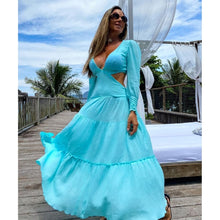 Cargar imagen en el visor de la galería, Vestido de playa 2021, Bikini tipo pareo, traje de baño estampado, Kimono para mujer, túnica de talla grande, traje de baño Sexy de manga larga, pareos