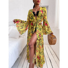 Cargar imagen en el visor de la galería, Vestido de playa 2021, Bikini tipo pareo, traje de baño estampado, Kimono para mujer, túnica de talla grande, traje de baño Sexy de manga larga, pareos