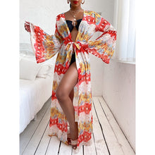 Cargar imagen en el visor de la galería, Vestido de playa 2021, Bikini tipo pareo, traje de baño estampado, Kimono para mujer, túnica de talla grande, traje de baño Sexy de manga larga, pareos