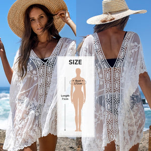 CUPSHE blanco Crochet Bikini cubrir con flecos Trim mujeres Sexy Hollow túnica playa vestido 2021 verano traje de baño ropa de playa