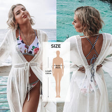 Cargar imagen en el visor de la galería, CUPSHE blanco Crochet Bikini cubrir con flecos Trim mujeres Sexy Hollow túnica playa vestido 2021 verano traje de baño ropa de playa