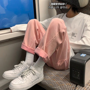 Men's Solid Color Straight Harem Jeans White/Black Korean Man Loose Denim Trousers Streetwear Male Casual Pants 6Colors