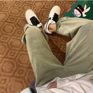 Men's Solid Color Straight Harem Jeans White/Black Korean Man Loose Denim Trousers Streetwear Male Casual Pants 6Colors