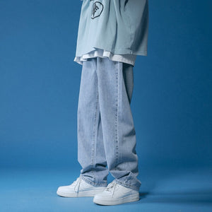 Men's Solid Color Straight Harem Jeans White/Black Korean Man Loose Denim Trousers Streetwear Male Casual Pants 6Colors