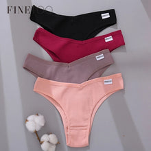 Charger l&#39;image dans la galerie, FINETOO Cotton Brazilian Panties Women Sexy V Waist G-String Underwear Female T-back Underpants M-XL Lady Bikini Panty 3Pcs/set