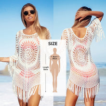 Cargar imagen en el visor de la galería, CUPSHE blanco Crochet Bikini cubrir con flecos Trim mujeres Sexy Hollow túnica playa vestido 2021 verano traje de baño ropa de playa