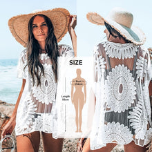 Cargar imagen en el visor de la galería, CUPSHE blanco Crochet Bikini cubrir con flecos Trim mujeres Sexy Hollow túnica playa vestido 2021 verano traje de baño ropa de playa