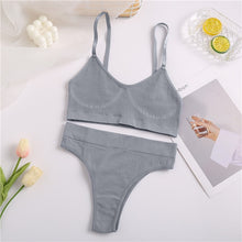 Charger l&#39;image dans la galerie, FINETOO Seamless Women Top Panties Set Cotton Tops Low Waist G-String Underwear Set Soft Active Wear Lingerie Fitness Crop Top