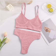 Charger l&#39;image dans la galerie, FINETOO Seamless Women Top Panties Set Cotton Tops Low Waist G-String Underwear Set Soft Active Wear Lingerie Fitness Crop Top