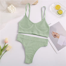 Charger l&#39;image dans la galerie, FINETOO Seamless Women Top Panties Set Cotton Tops Low Waist G-String Underwear Set Soft Active Wear Lingerie Fitness Crop Top