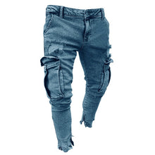Charger l&#39;image dans la galerie, Skinny ripped jeans men Pants Pencil Biker Side Striped Jeans Destroyed Hole Hip Hop Slim Fit Man Scratched Jean Hombre Pantalon