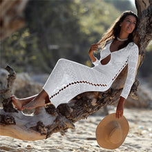 Charger l&#39;image dans la galerie, 2021 Sexy Beach Wear Cover Up Sleeveless Hollow Dress Crochet Knitted Woman Swimwear Bikini Cover Up Hand Made Beach Dresses