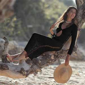 2021 Sexy Beach Wear Cover Up Sleeveless Hollow Dress Crochet Knitted Woman Swimwear Bikini Cover Up Hand Made Beach Dresses