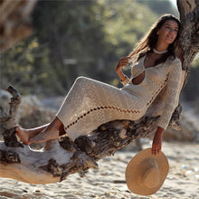 Charger l&#39;image dans la galerie, 2021 Sexy Beach Wear Cover Up Sleeveless Hollow Dress Crochet Knitted Woman Swimwear Bikini Cover Up Hand Made Beach Dresses
