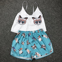 Load image into Gallery viewer, QWEEK Flamingo Pajamas for Woman Silk Sexy Pijamas Satin Pyjama Femme Fox Print V Neck Home Suit Sleepwear Dropshipping